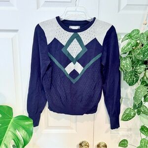 Urban Outfitters Navy and Green Knit Sweater
